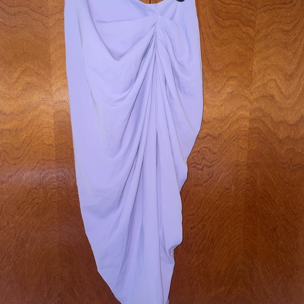 SHEIN White and Purple Asymmetrical Ruched Maxi Skirt